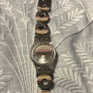 Swatch Women's Watch - Silver, Tan and Pink